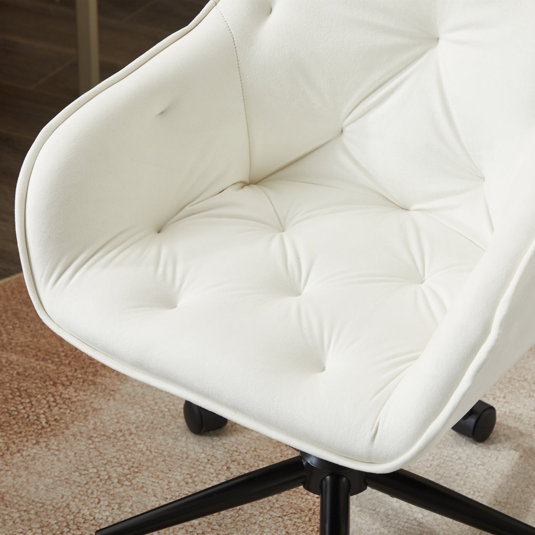 Velvet Home Office Chair, Modern Home Desk Chair With Wheelsvanity Chairs For Living Room, Bedroom,Study Room,Computer Chair Beige Fiber Foam And Polyester Fiber Pad Iron