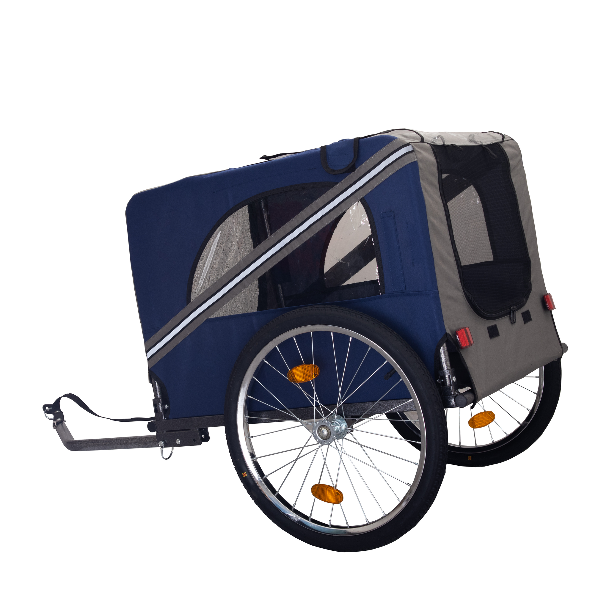 Dog Bike Trailer,Mesh Dog Cart With 3 Entrances, Safety Flag, 8 Reflectors, Folding Pet Carrier Wagon With 20 Inch Wheels, Bicycle Carrier For Medium And Small Sized Dogs Blue Gray Fabric Steel