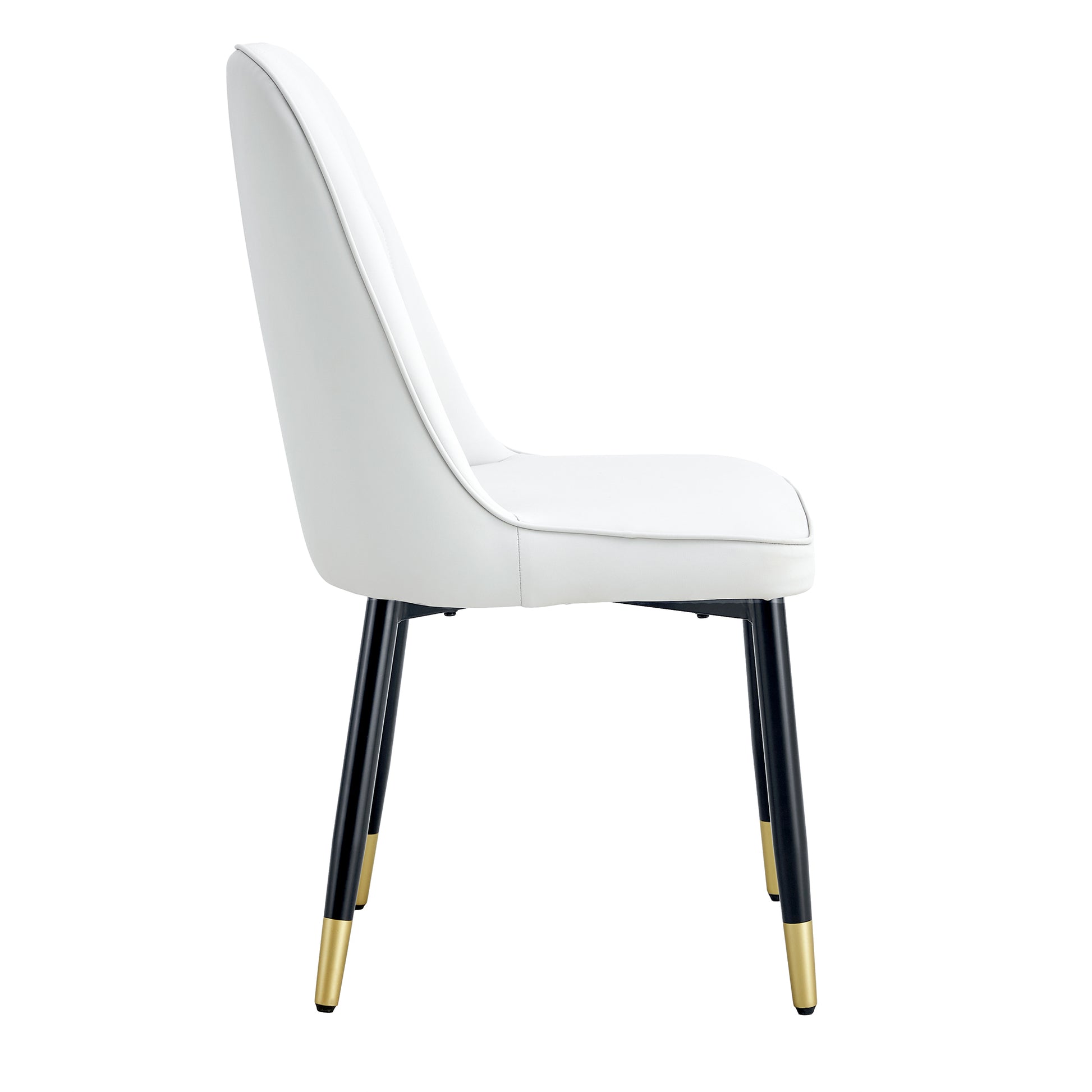 Table And Chair Set.The Table Has A Glass Top With Imitation Marble Pattern Stickers And Stainless Steel Golden Legs. Paried With Chairs With Pu Artificial Leather Backrest Cushions And Black Legs. White Gold Seats 6 Glass Metal