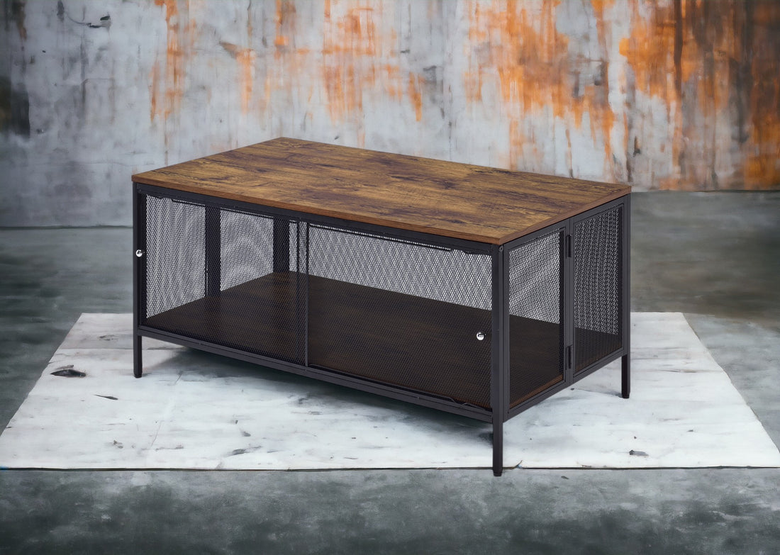 Winam Antique Oak & Black Finish Coffee Table Black,Oak Metal,Synthetic Wood