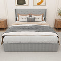 Queen Size Bed Frame With Storage Lift Up Storage Bed With Modern Wingback Headboard, Usb Ports Box Spring Not Required Queen Light Gray Metal Bedroom Contemporary Bed Frame Foam Linen Upholstered