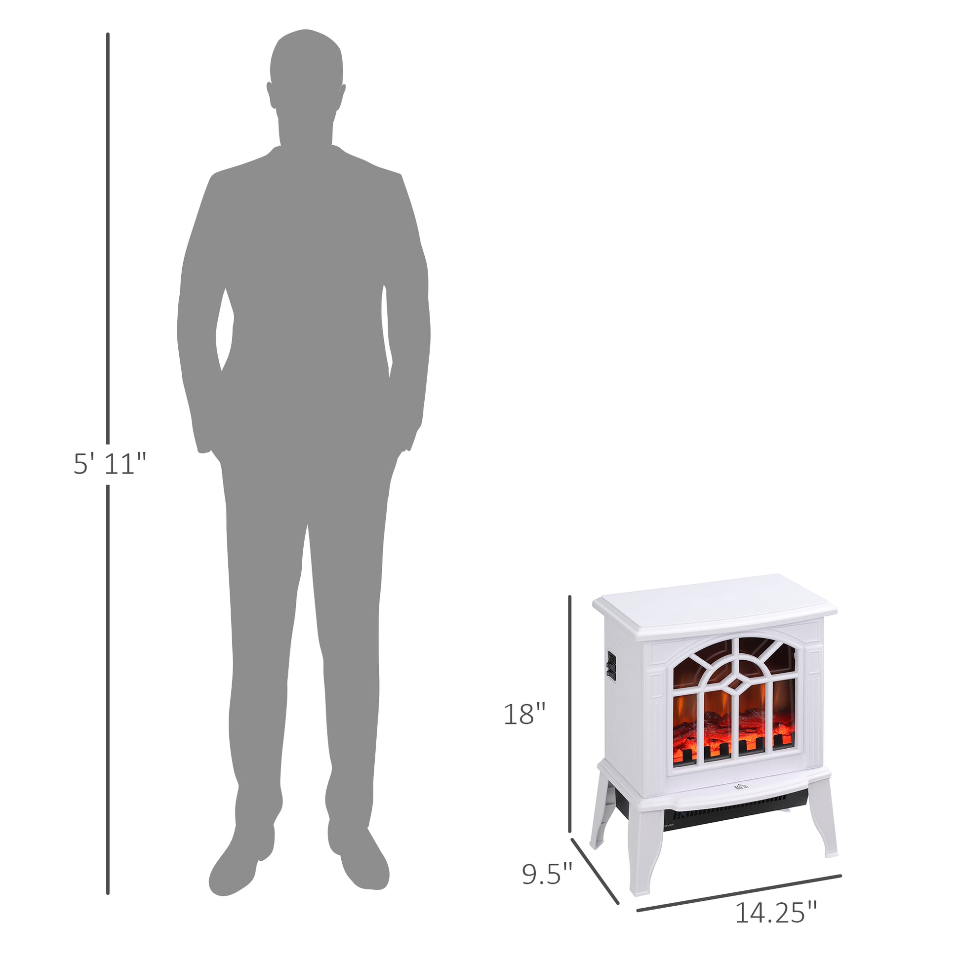 Homcom Electric Fireplace Stove, 18" Freestanding Fireplace Heater With Realistic Flame, Overheating Protection, Portable, 750W 1500W, White White Plastic