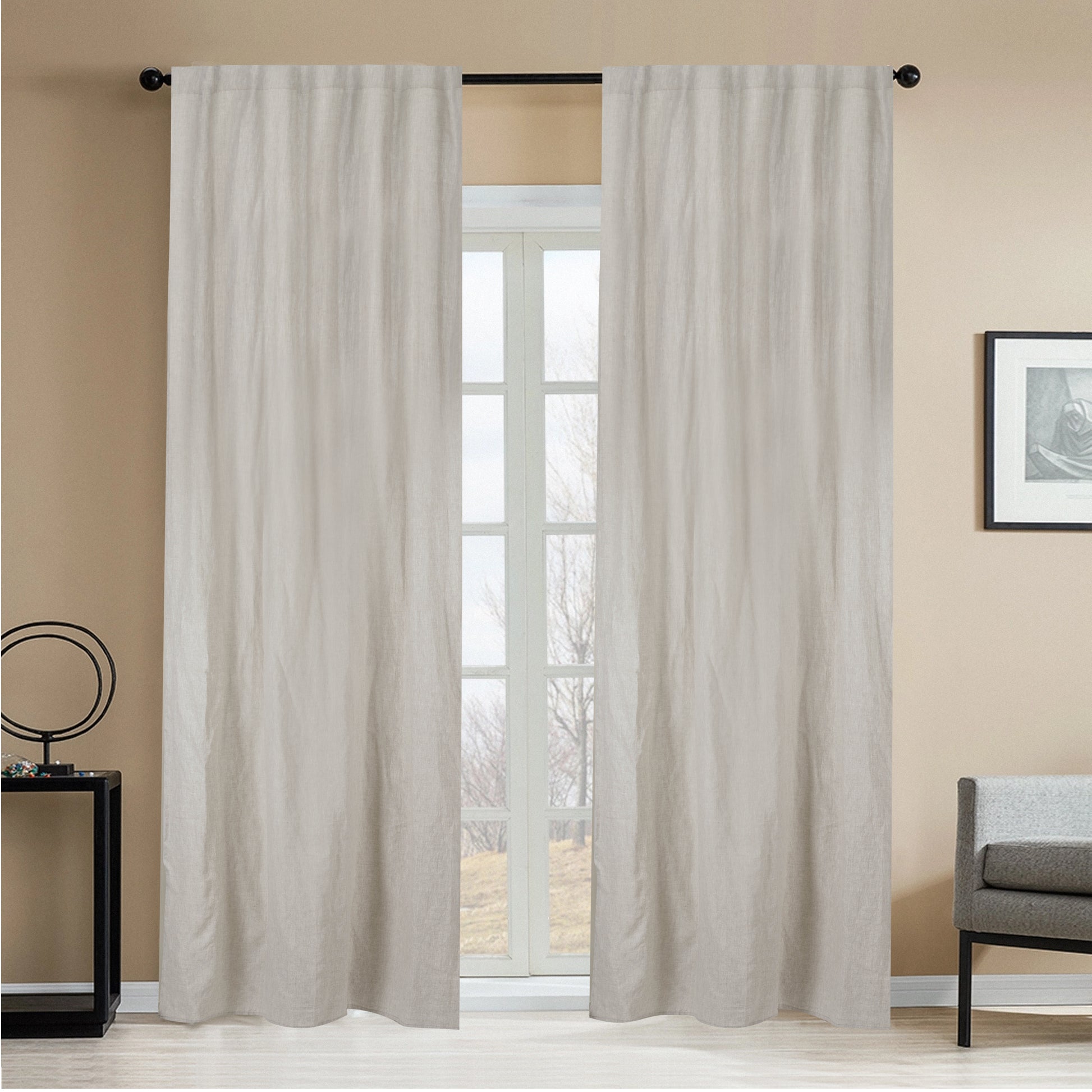 Newport Cotton Lining Window Curtains For Bedroom, Linen Curtains For Living Room, 84 Inches Long Curtains For Living Room, Greige Greige Linen