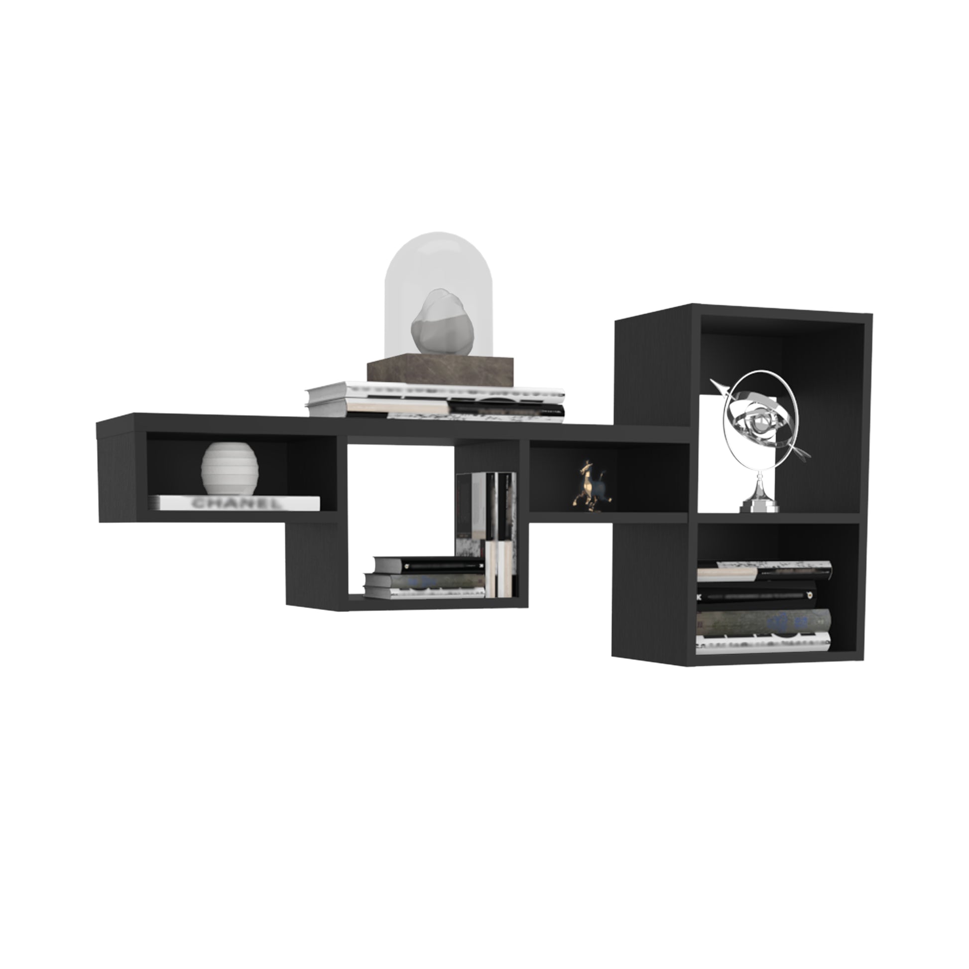 Wallshe 47" Wide 7 Tier Wall Shelf, Cube Shelf Modular Shelf For Living Room, Home Office, Bedroom Black Black Horizontal Primary Living Space Closed Back Modern Wall Mounted Particle Board