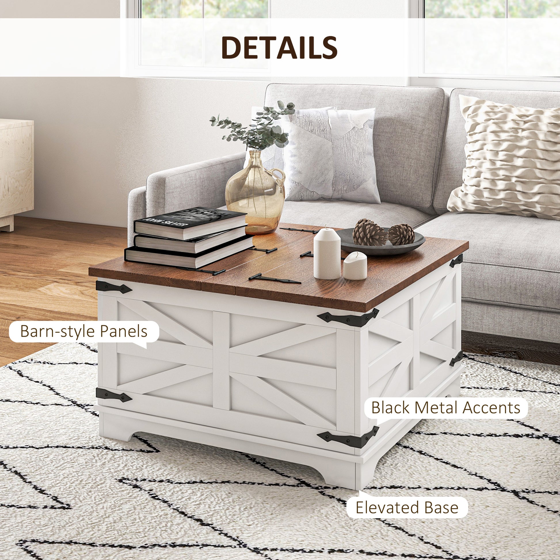 Homcom Coffee Table With Flip Top Hidden Storage, Square Center Table White White Particle Board