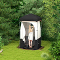 Outsunny Portable Shower Tent, Privacy Shelter, Camping Dressing Changing Tent Room With Solar Shower Bag, Floor And Carrying Bag, Black Black Oxford Fabric