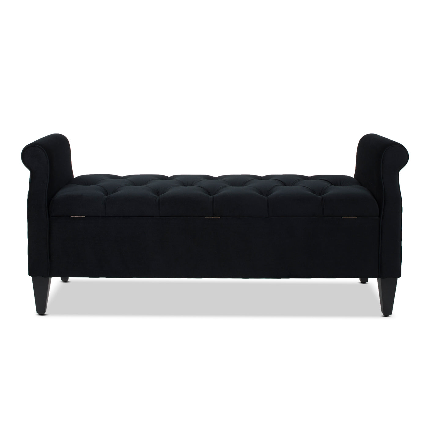 Jacqueline 57.5" Tufted Roll Arm Storage Bench, Anthracite Black Velvet Anthracite Foam Velvet