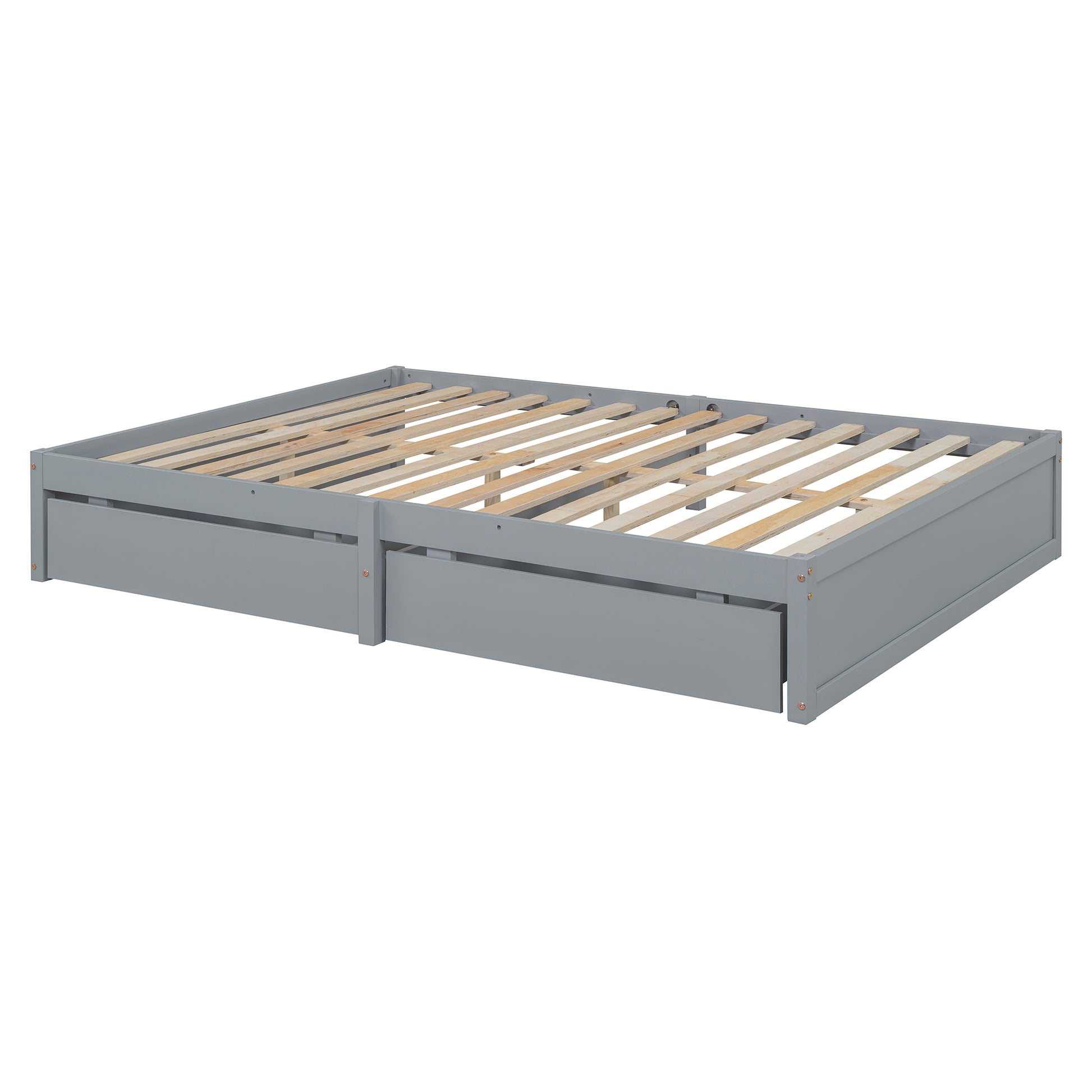 Full Size Wood Daybed With Fence Guardrails And 2 Drawers, Split Into Independent Floor Bed & Daybed, Gray Old Sku :Lp000882Aae Full Gray Solid Wood Mdf