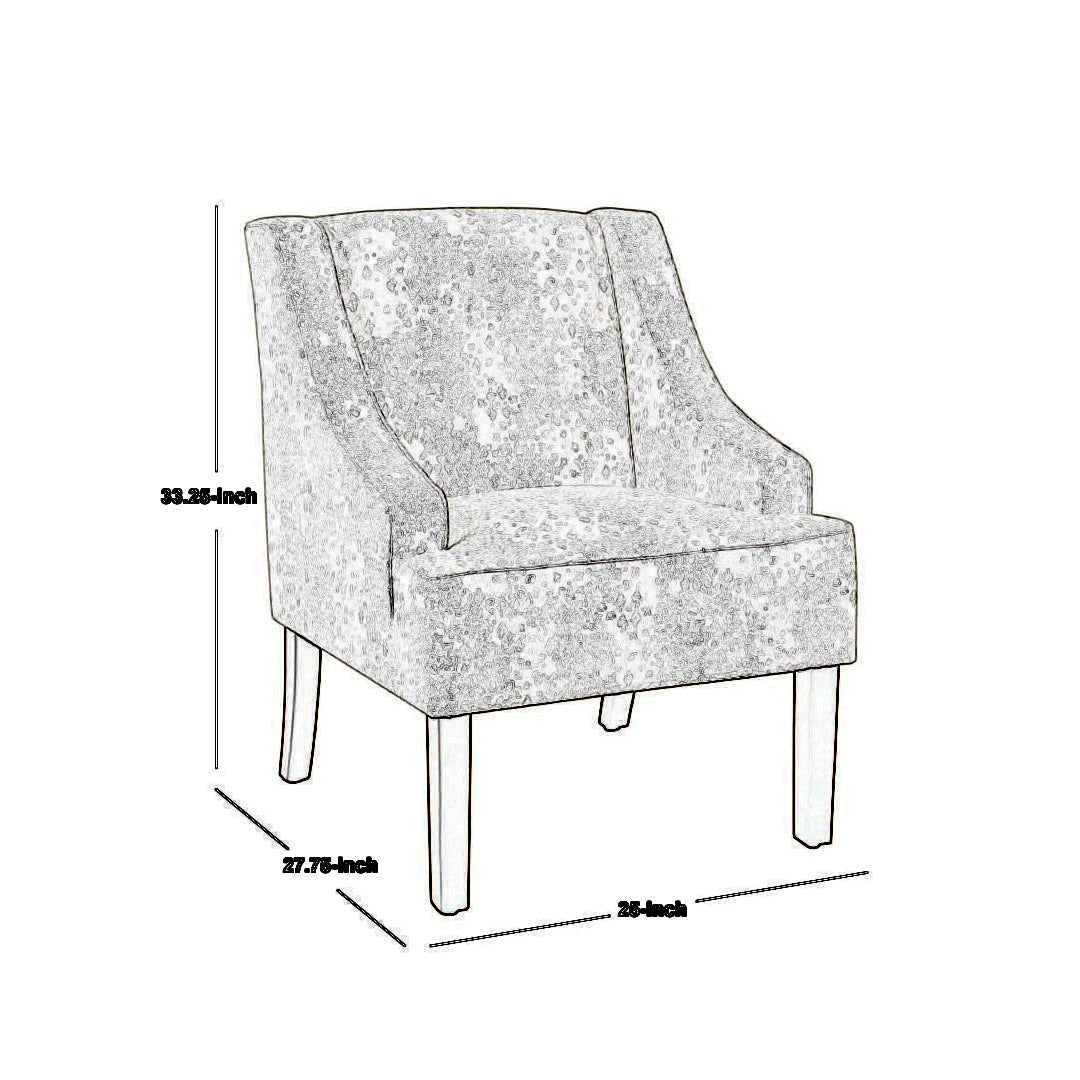 Fabric Upholstered Wooden Accent Chair With Swooping Arms, White And Brown Off White Wood Fabric