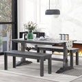 3 Piece Retro Dining Set, Rectangular Trestle Table And 2 Wood Benches For 4 People For Dining Room And Kitchen Grey Grey Solid Wood Mdf