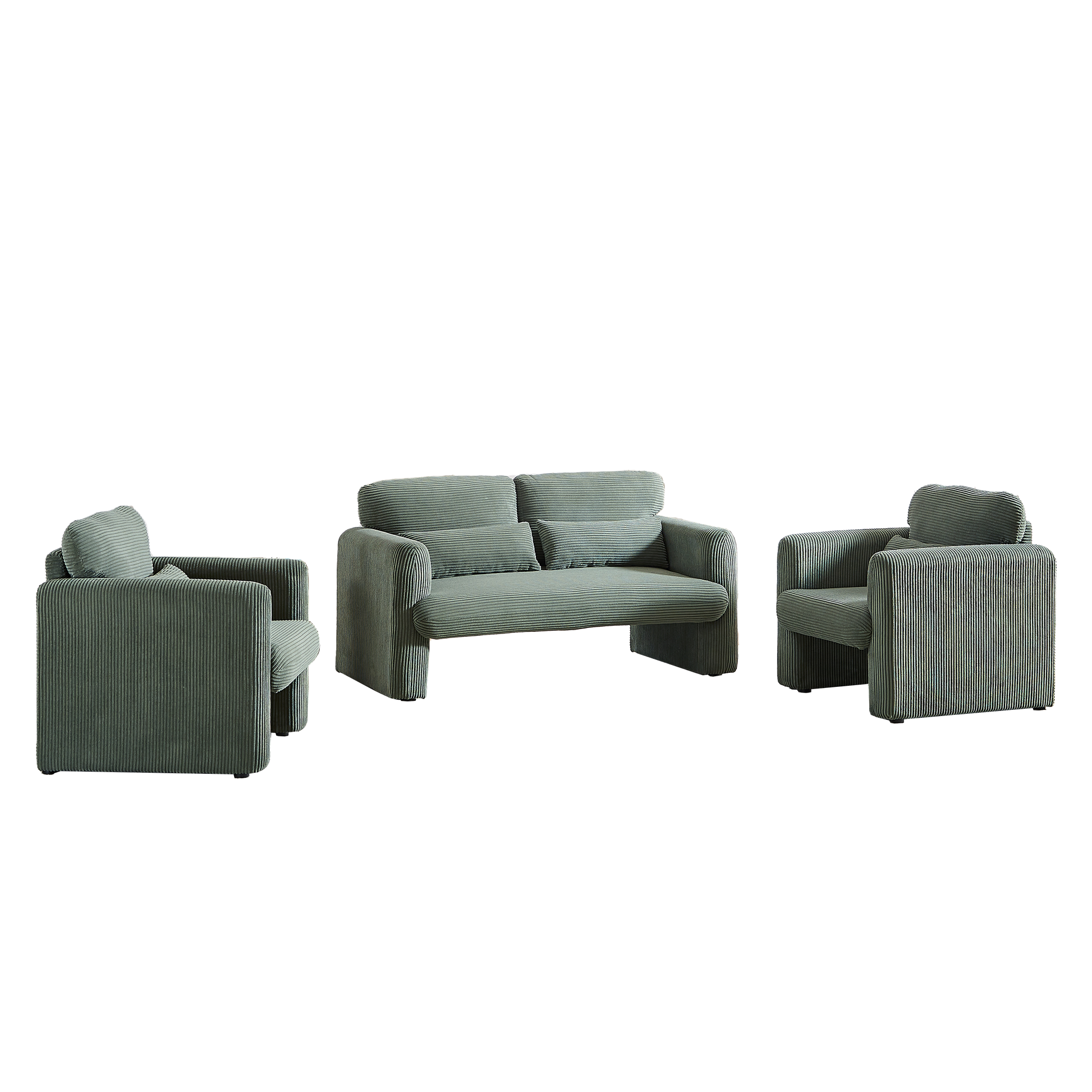 60"Corduroy Fabric Sofa With Two 33" Single Sofa, Modern Sofa With Support Pillow, For Apartment, Office, Living Room & Bedroom Green Corduroy 4 Seat