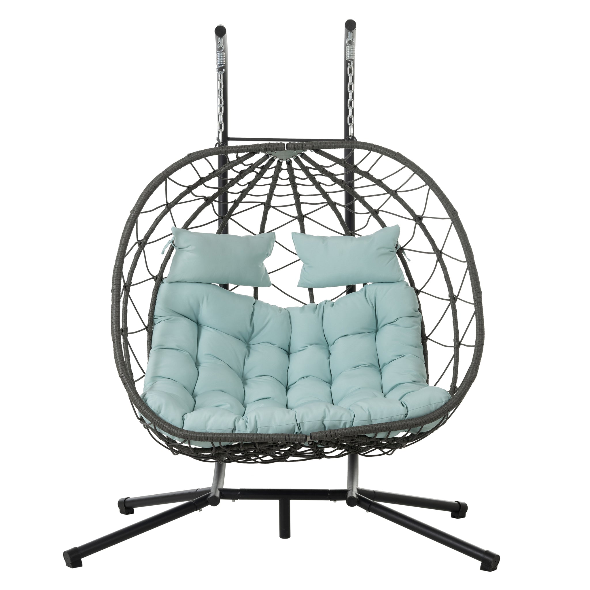 2 Persons Egg Chair With Stand Indoor Outdoor Swing Chair Patio Wicker Hanging Egg Chair Hanging Basket Chair With Stand For Bedroom Living Room Balcony Gray Steel
