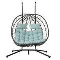 2 Persons Egg Chair With Stand Indoor Outdoor Swing Chair Patio Wicker Hanging Egg Chair Hanging Basket Chair With Stand For Bedroom Living Room Balcony Gray Steel