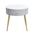 19.6'' Easy Assembly End Tables With High Gloss Faux Marble Tabletops, Set Of 2, Modern Fluted 2 Side Tables With Drawers, Round Coffee Tables With Golden Legs For Living Room, Grey Grey Gold Primary Living Space Drawers Round Mdf Iron