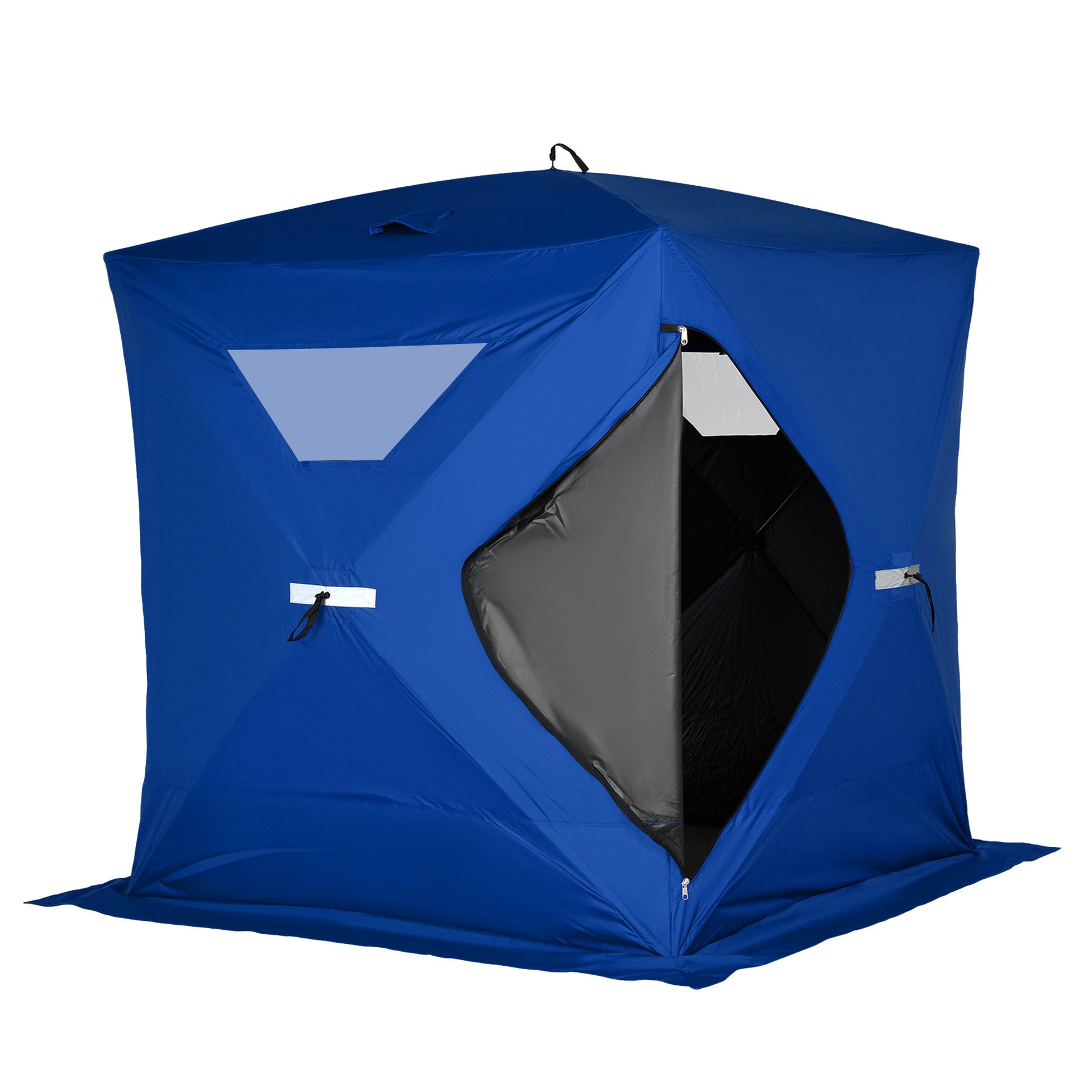 Outsunny 2 4 People Ice Fishing Shelter, Pop Up Portable Ice Fishing Tent With Carry Bag, Two Doors, Windows And Vents, Ice Shanty For Winter Fishing, Blue Blue Fabric