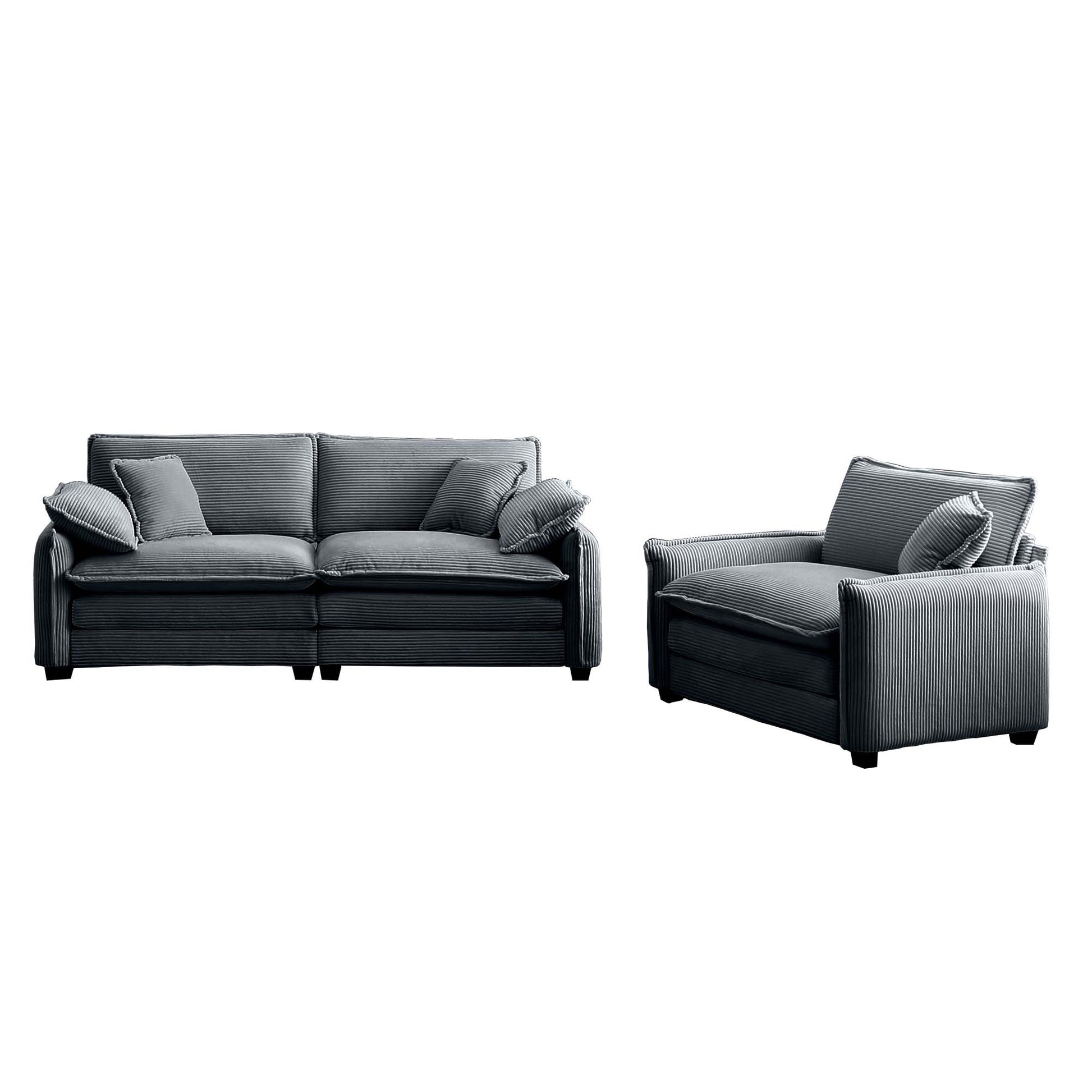 Modern Living Room Sofa Two Pieces Set, Suitable For Living Room And Small Apartment2 Pieces Sofa Set Consists Of A Single Seat Sofa And A 2 Seater Sofas,Grey Corduroy Grey Corduroy 3 Seat