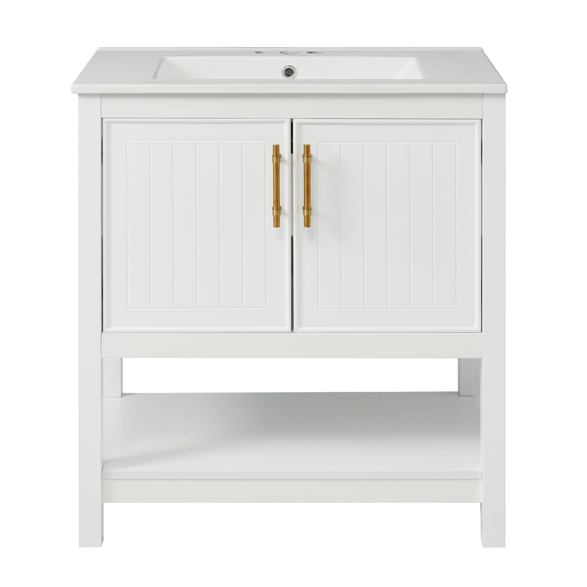 30 Inch White Bathroom Vanity With Ceramic Sink And Versatile Storage Ideal For Small Bathrooms White Bathroom Solid Wood Mdf