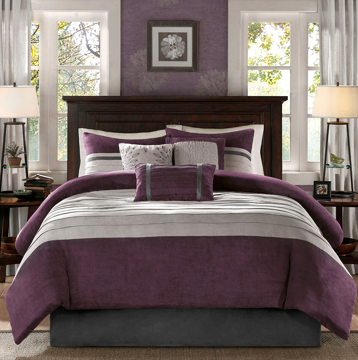 7 Pc Pieced Faux Suede Comforter Set Purple Queen Queen Purple Polyester