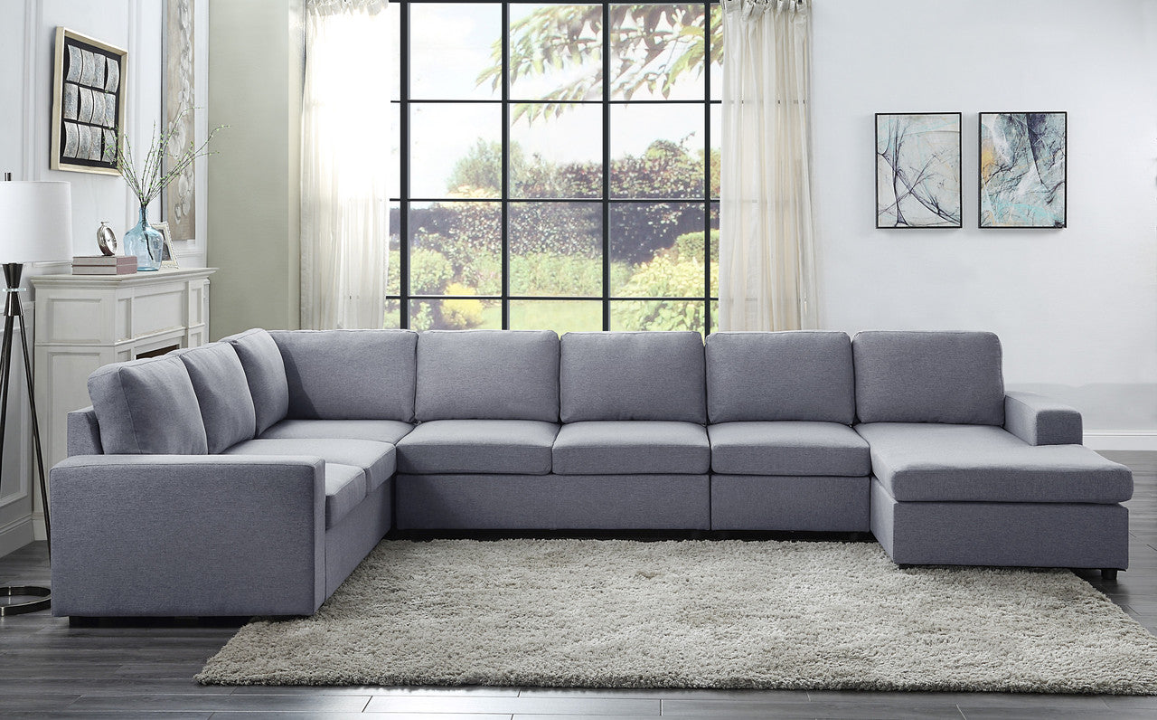 Tifton 147" Light Gray Linen 7 Seat Reversible Modular Sectional Sofa Chaise Light Gray Linen