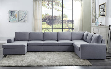 Tifton 147" Light Gray Linen 7 Seat Reversible Modular Sectional Sofa Chaise Light Gray Linen