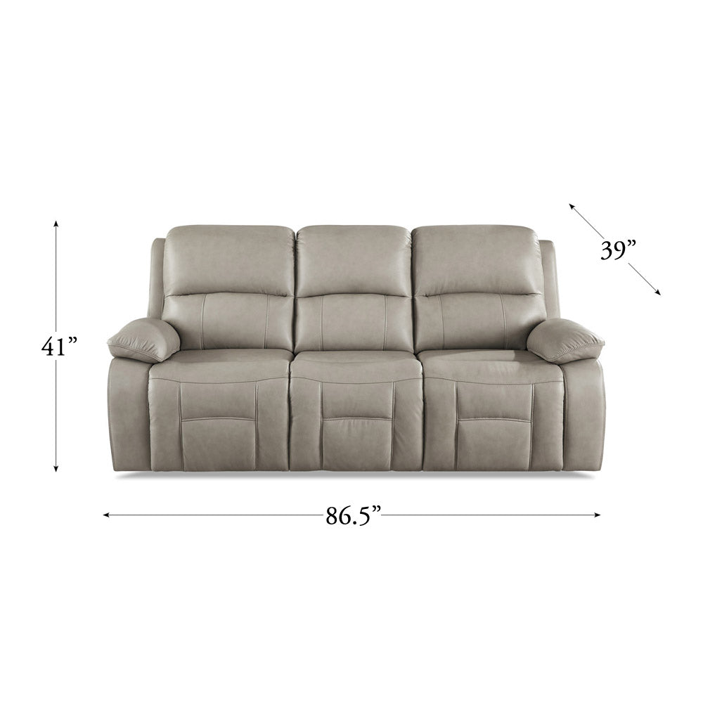 Westminster Power Headrest Zero Gravity Reclining Sofa Stone Gray Memory Foam Genuine Leather 3 Seat