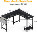 L Shaped Desk Gaming Computer 50 Inch Reversible Corner Table Pc For Writing Study Student With Wood Tabletop Metal Frame Cpu Stand Side Bag For Home Office Small Place, Black Black Wood
