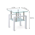 White Tempered Clear Glass End Table, 2 Layers Small Table With Storage, Living Room Side Table Clear Tempered Glass