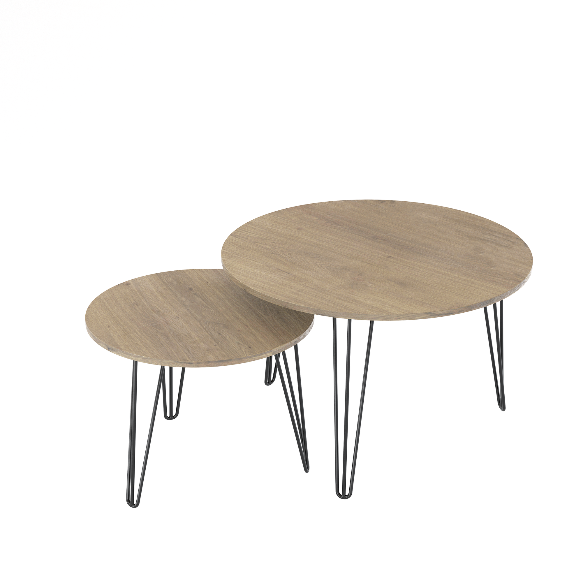 27.56'' Round Nesting Coffee Table Set Of 2, Circular Nesting End Table Set, Round Wooden Tabletop, And Sturdy Metal Base For Living Room, Bedroom, Brown Rustic Brown Round Wood Metal