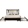 Queen Size Wooden Rattan Platform Bed, With 2 Big Drawers, T Size Trundle, Espresso Queen Espresso Plywood