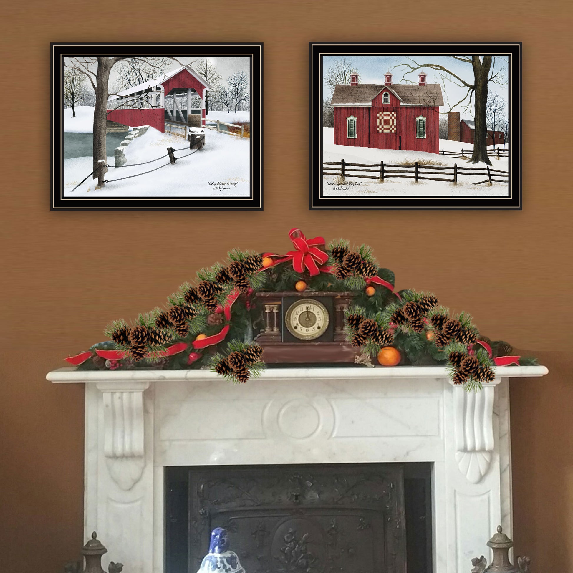 2 Piece Vignette Lovers Knot Quilt Barn, Covered Bridge Black Framed Wall Art For Living Room, Bedroom Wall Art Print For Home Decor By Billy Jacobs Multi Wood Paper