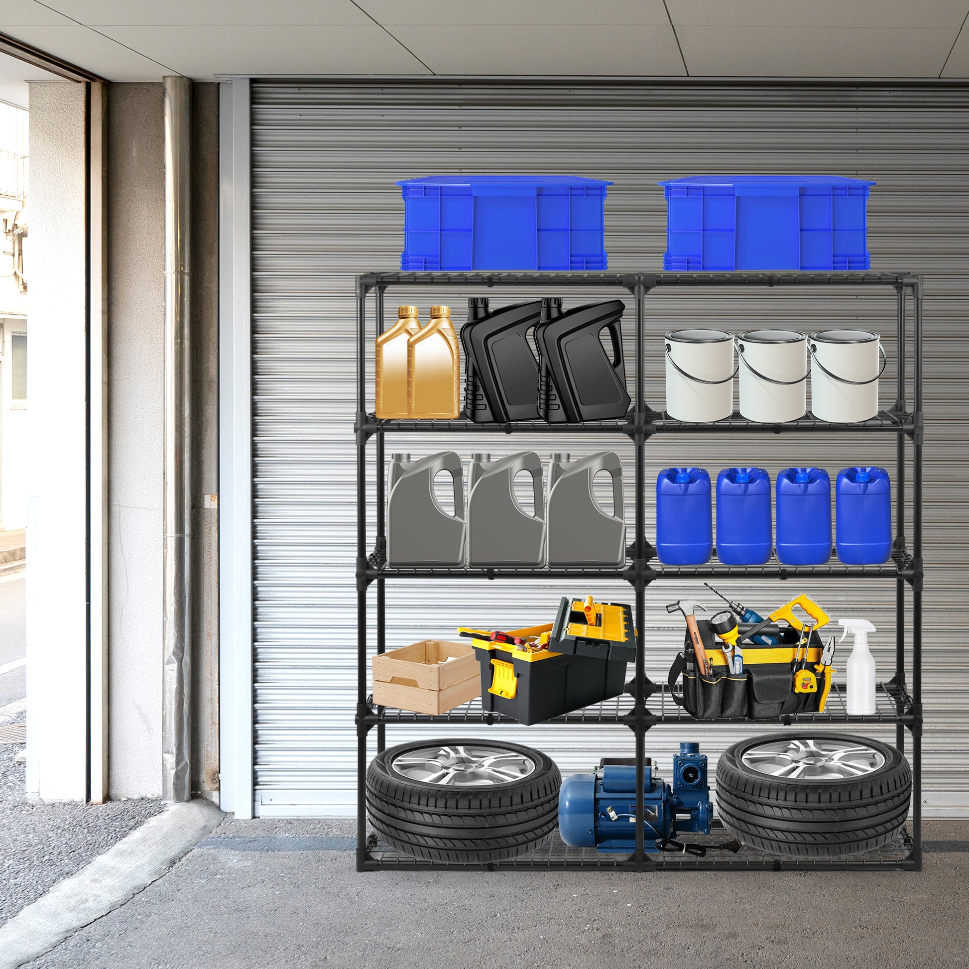 5 Shelf Wire Rack With Cover 2Pack Black Steel