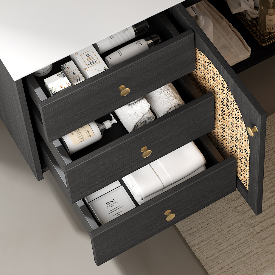 Manon 60" Bathroom Vanity With Sink, Wall Mounted Plywood Storage Cabinet, 3 Soft Closing Drawers And 2 Doors, White Aluminum Nano Alloy Integrated Basin Without Faucet, Pre Assembled, Dark Oak Dark