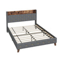 Gray Full Bed With Elegant Gold Metal Buttons, Built In Usb Ports, Phone Storage Pocket, And Spacious Headboard Shelving Sturdy Frame Supports Up To 300 Lbs,Mattress Not Included Box Spring Not Required Full Aqua Grey Abs