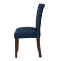 Velvet Upholstered Parsons Dining Chair With Wooden Legs, Navy Blue And Brown, Set Of Two Blue Brown Wood Fabric