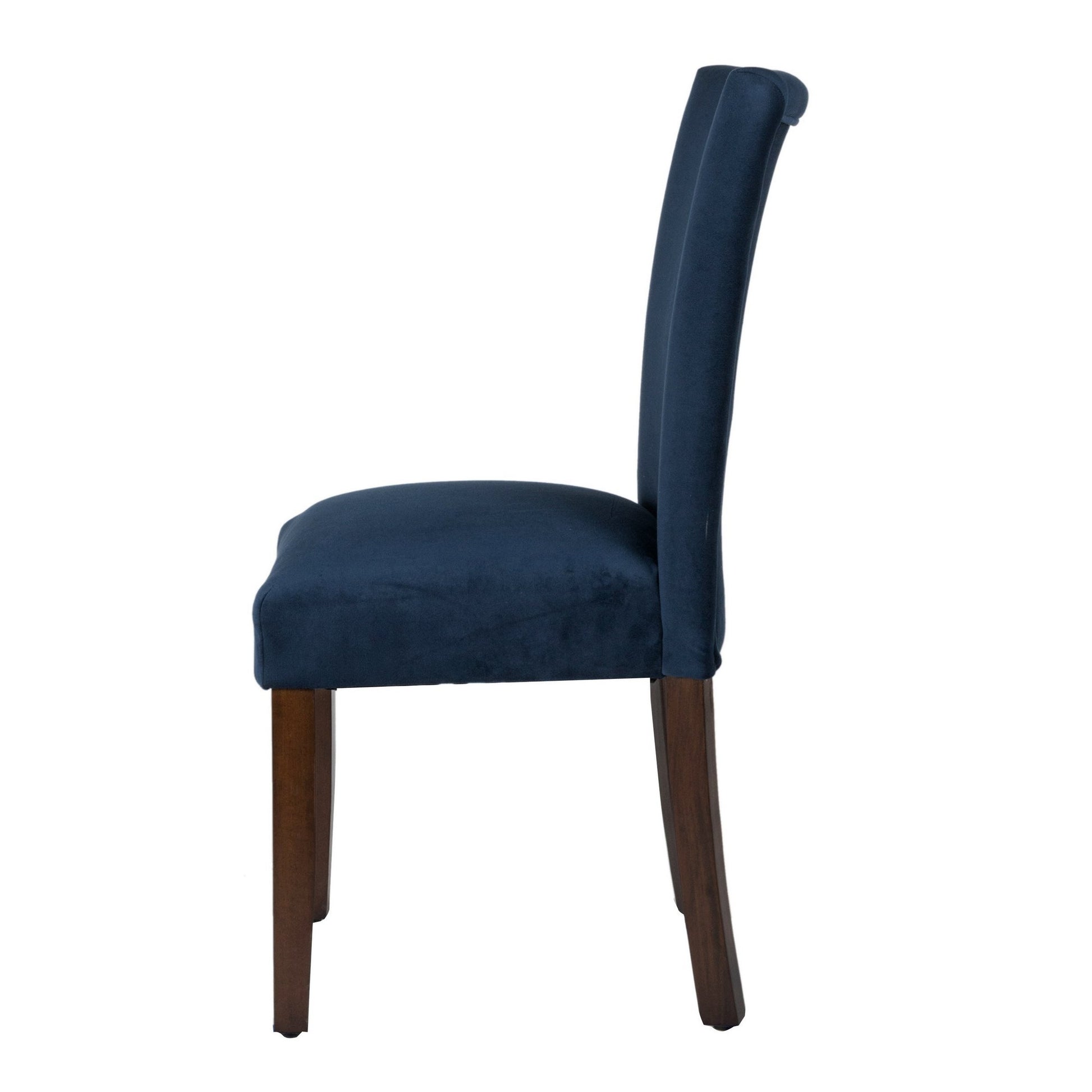 Velvet Upholstered Parsons Dining Chair With Wooden Legs, Navy Blue And Brown, Set Of Two Blue Brown Wood Fabric