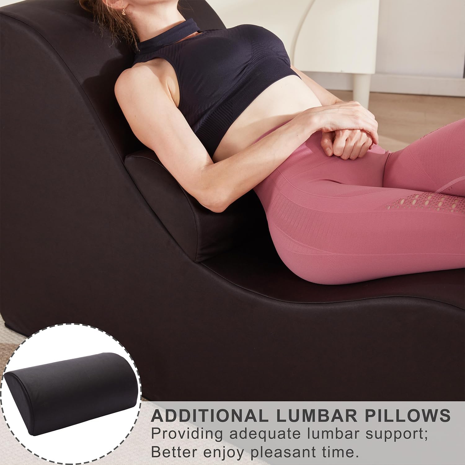 Yoga Chaise Lounge Chair For Stretching Relaxation Exercise, Ergonomic S Curved Chaise Lounge, Full High Density Foam Filled Yoga Chair For Indoor Living Room Bedroom Lounge, Black Easy Clean Full