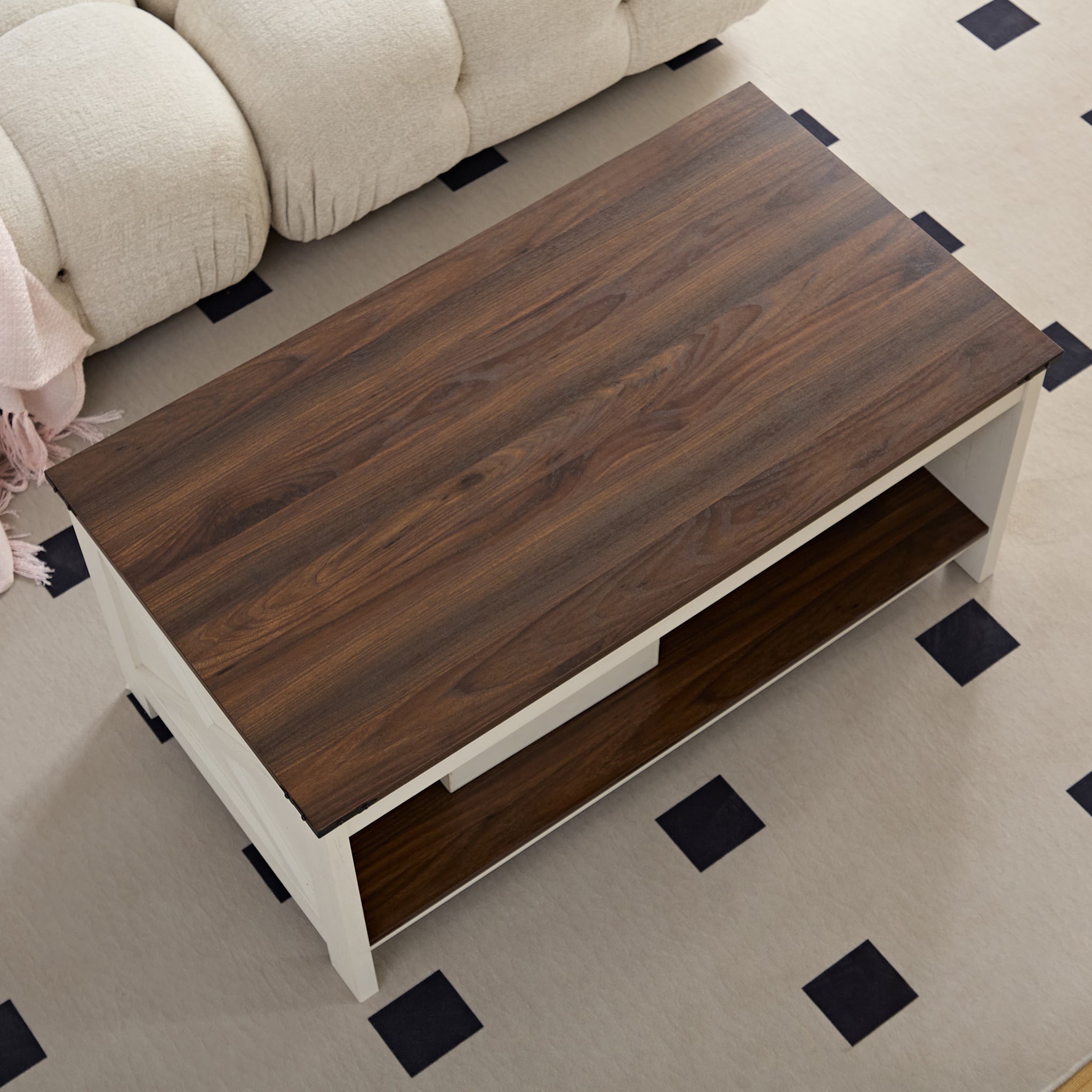 Coffee Table, Farmhouse Coffee Table With Storage Space, Rural Wooden Cocktail Table, Rectangular Coffee Table, Suitable For Living Room, Semi Open Storage Compartment Walnut Mdf