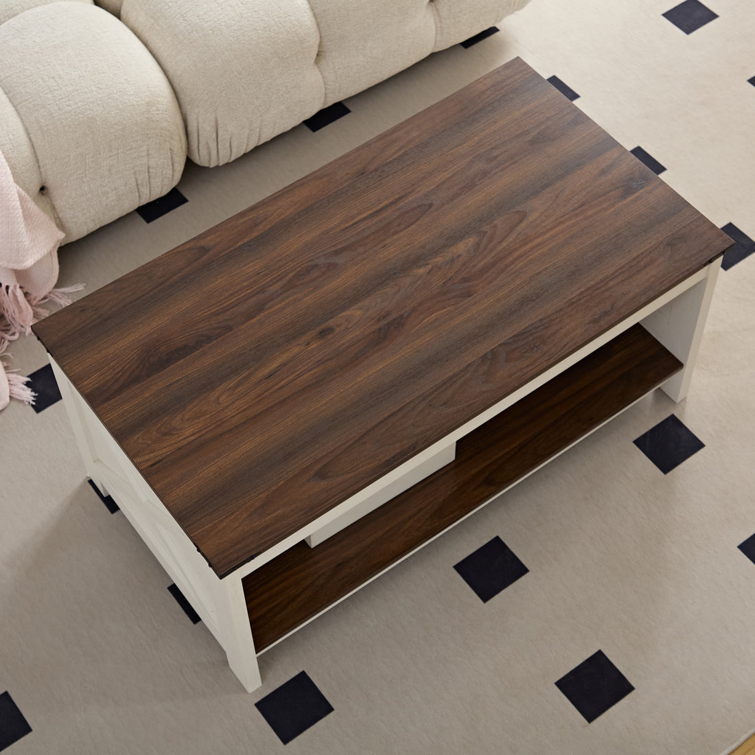 Coffee Table, Farmhouse Coffee Table With Storage Space, Rural Wooden Cocktail Table, Rectangular Coffee Table, Suitable For Living Room, Semi Open Storage Compartment Walnut Mdf