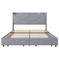 Queen Size Upholstery Platform Bed With Storage Headboard, Led, Usb Charging And 2 Drawers, Gray Queen Gray Upholstered