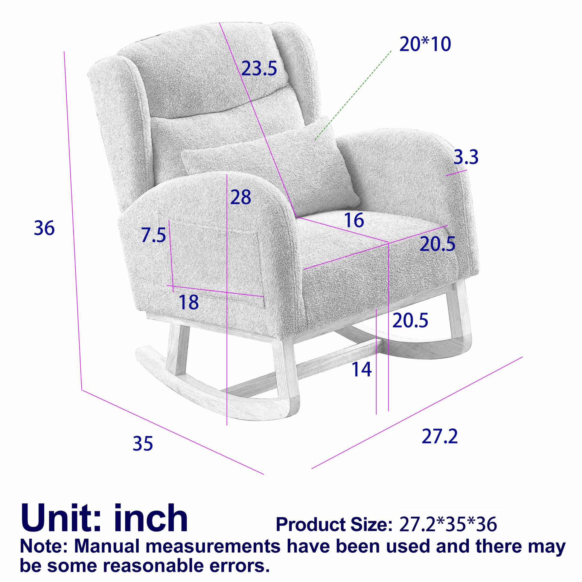 27.2"W Modern Accent High Backrest Living Room Lounge Arm Rocking Chair, Two Side Pocket Ivory Foam Fabric