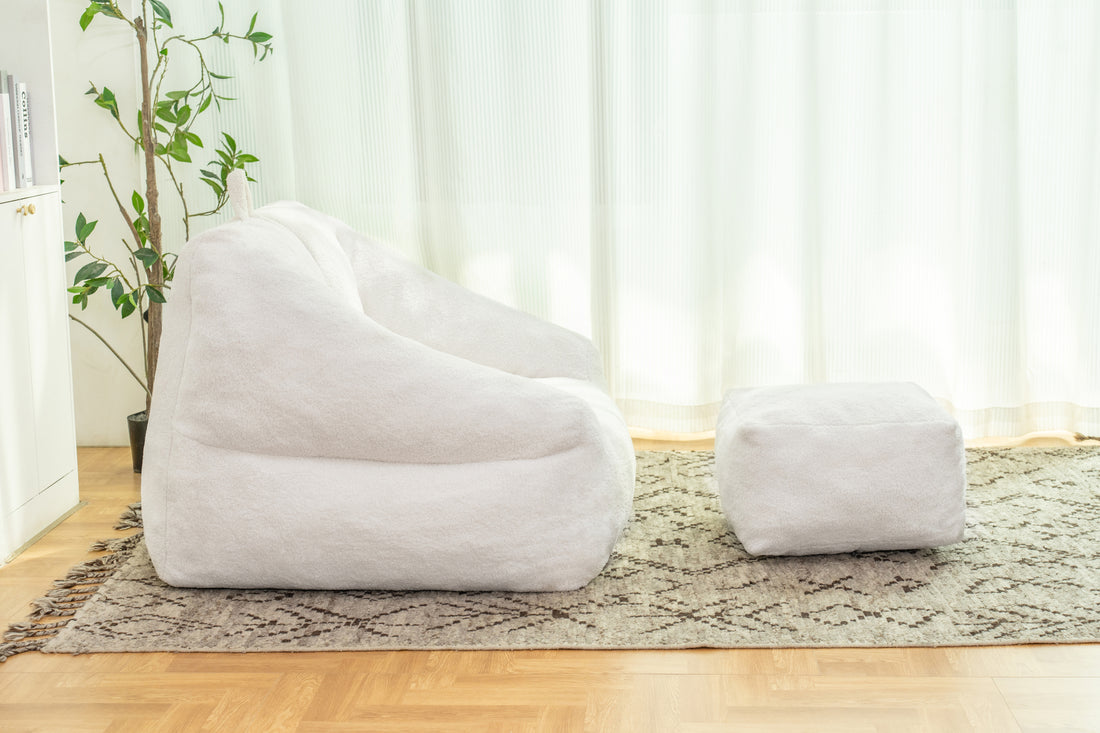 Bean Bag Chair With Filler, Bean Bag Sofa With Tufted Soft Stuffed Filling, Fluffy And Lazy Sofa, Comfy Cozy Beanbag Chairs With Memory Foam For Dorm, Apartment, Living Room White Primary Living Space Soft Casual,Modern Foam Teddy