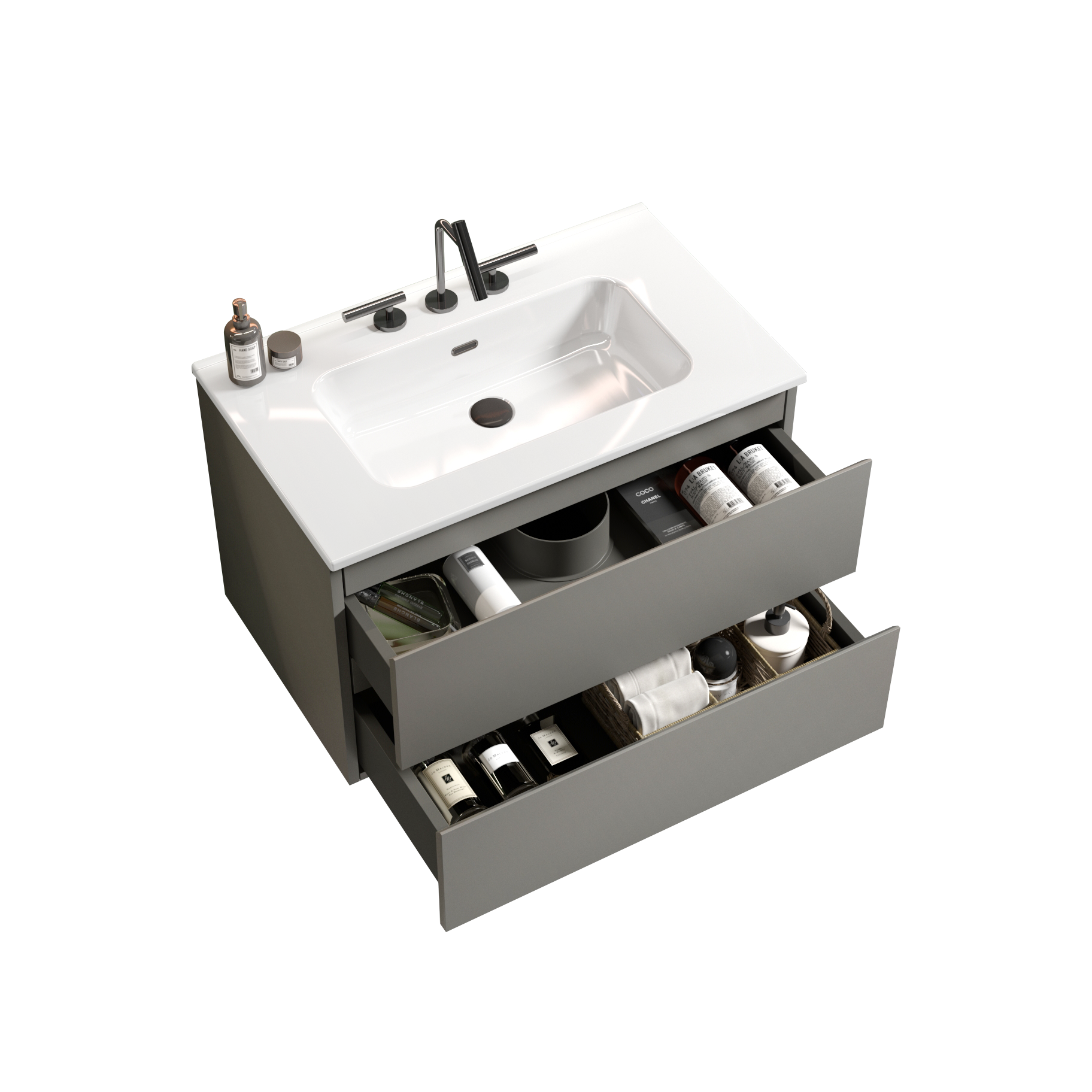 Tia 30" Wall Mount Space Grey Bathroom Vanity With Ceramic Sink With Three Faucet Holes, Large Storage Floating Bathroom Vanity For Modern Bathroom, Pre Assembled White Gray Bathroom Modern Ceramic