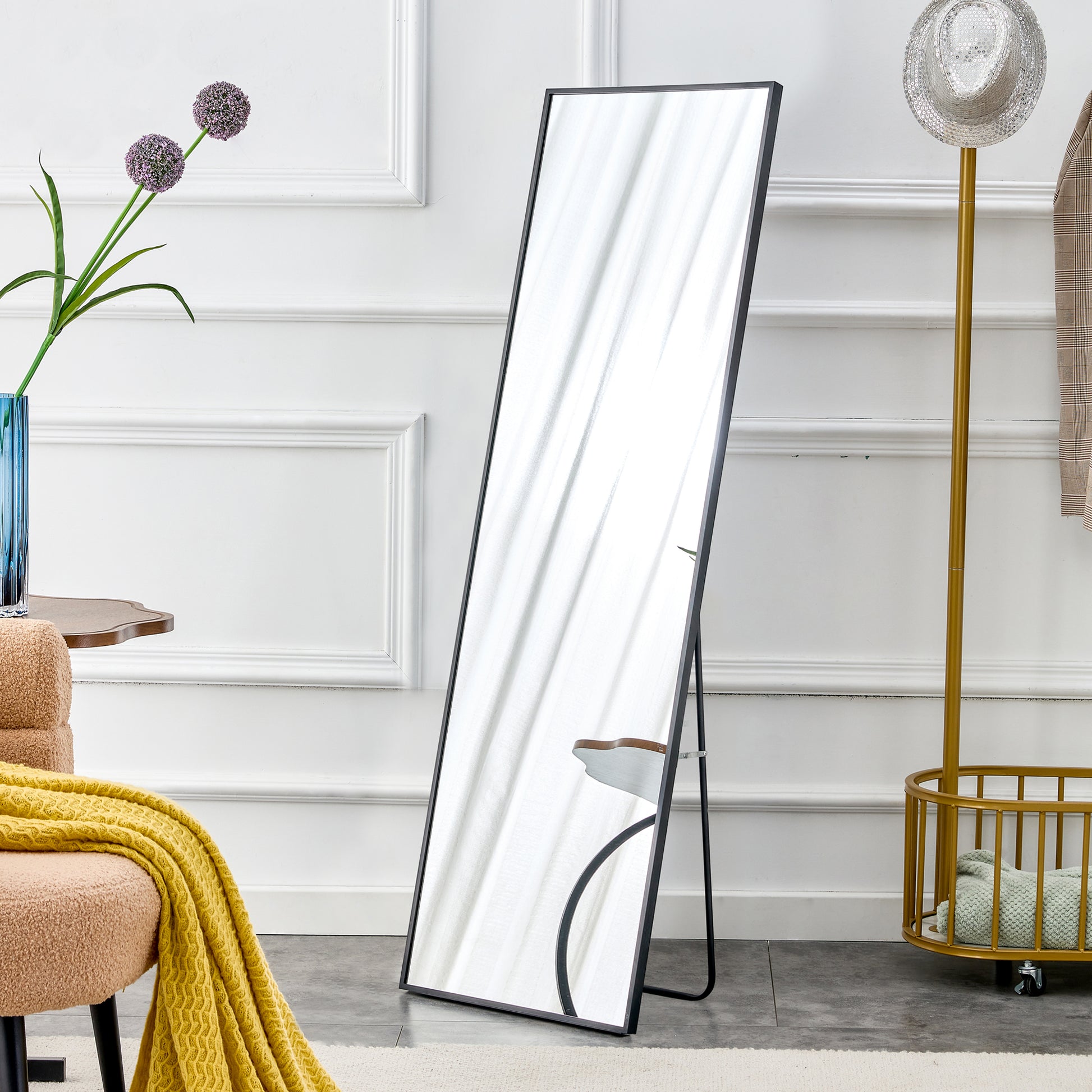 4Th Generation Aluminum Alloy Metal Frame Full Body Mirror, Quality Upgrade, Bathroom Makeup Mirror, Bedroom Entrance, Floor Mirror, 59 "* 15.7" W151124219 Transparent Glass