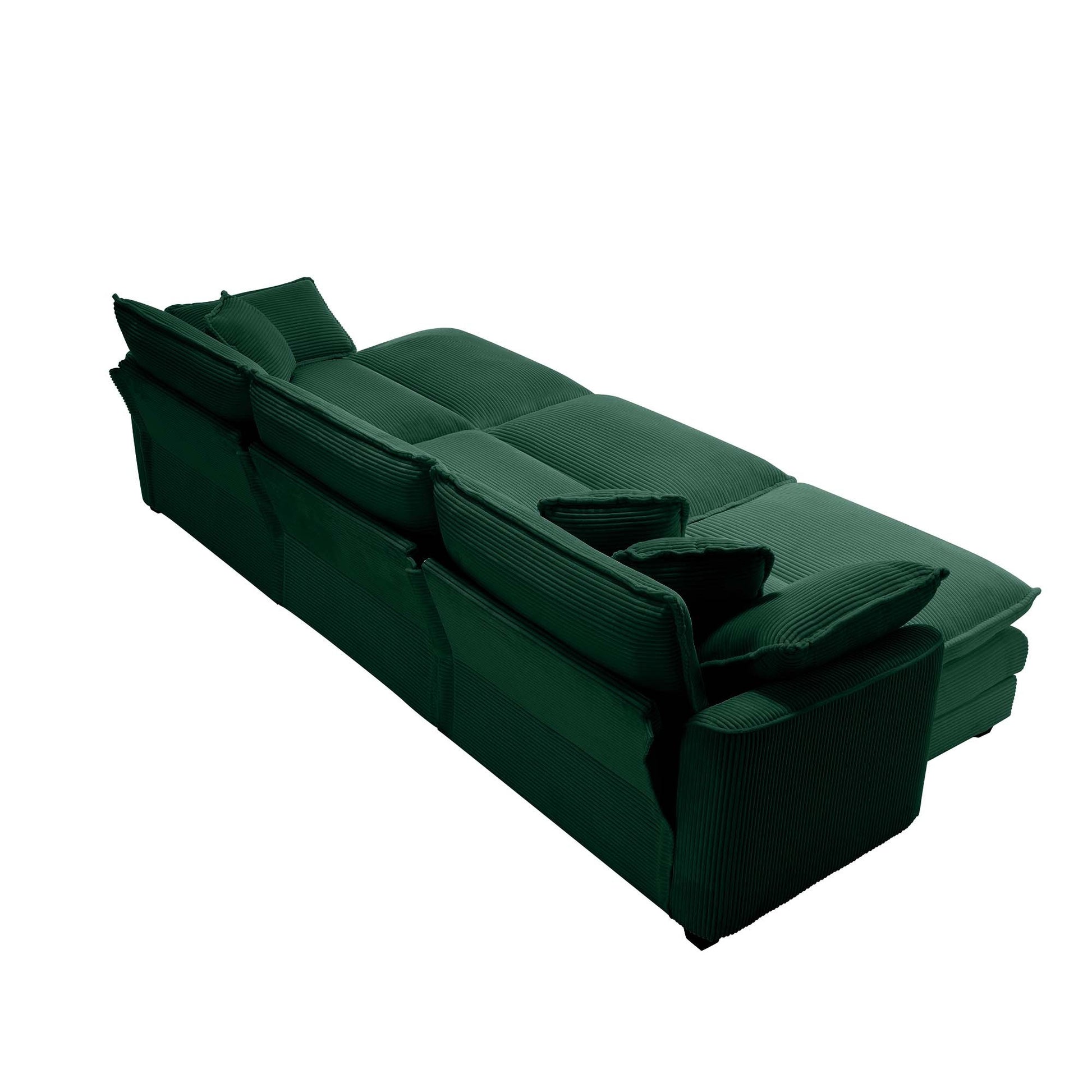 Oversized Modular Cushion Sofa, Portable Ottoman, L Shaped Corner Low Back Deep Seating Spacious Sofa Setfor Home Apartment Living Room Set, Green Corduroy Green Corduroy 3 Seat