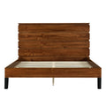Mid Century Modern Solid Wood Bed Frame Full Size Platform Bed With Six Piece Headboard Design, No Box Spring Needed, Brown Full Brown Pine