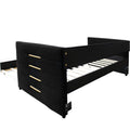 Black Upholstered Twin Size Daybed With Trundle, Velvet Fabric, Gold Iron Bar Design, No Springs Required, Moderen Style Box Spring Not Required Twin Black Wood Espresso Bedroom Minimalist,Modern,Ultra Modern Rubberwood Fiber Foam And Polyester Fiber Pad