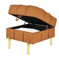 22 Inches Anti Scratch Leather Storage Ottoman, Pet Friendly Entryway Bench With Golden Stainless Steel Legs, Orange Orange Leather