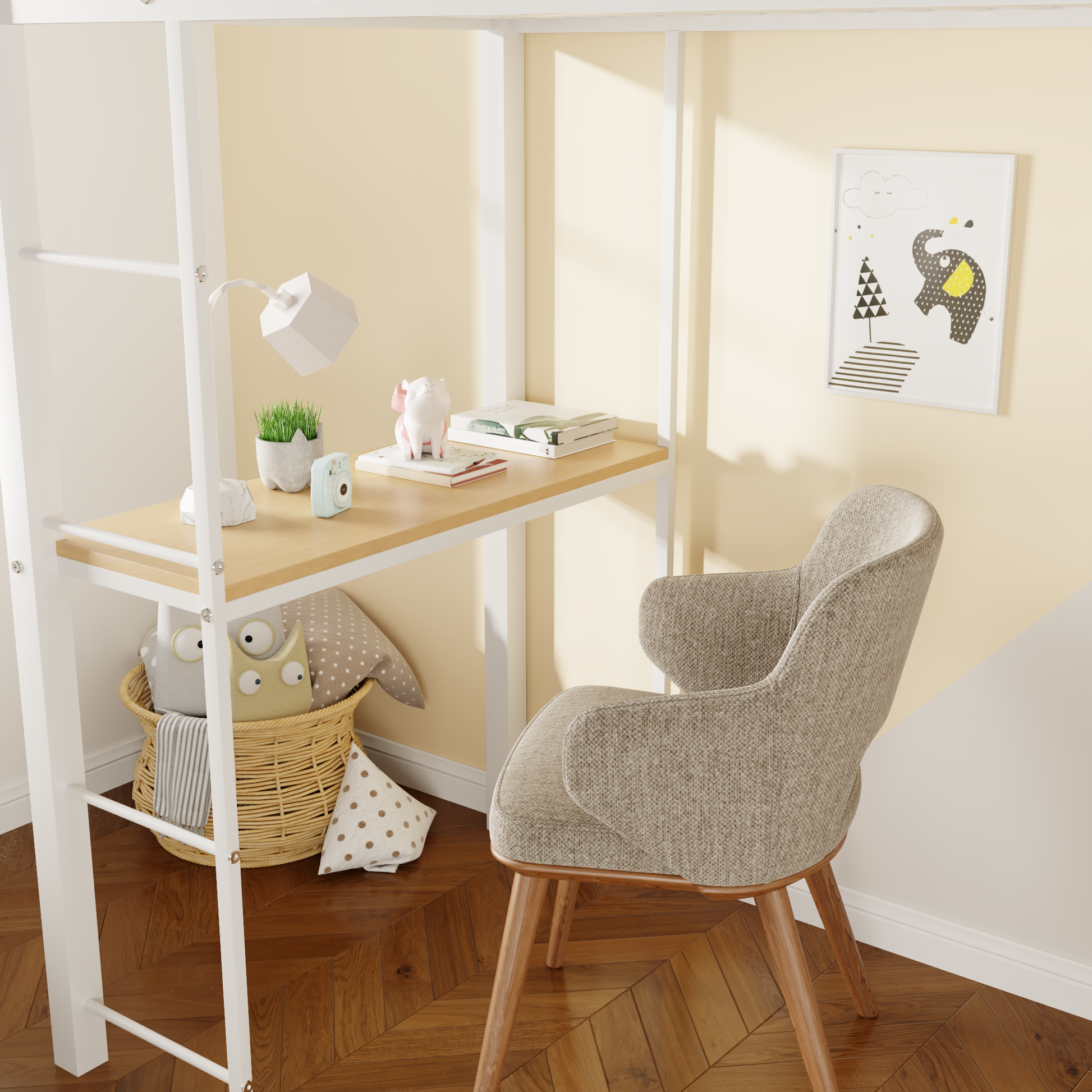 Twin Size Metal Loft Bed With Built In Wardrobe, Desk And Shelves, White Box Spring Not Required Twin White Metal Mdf Metal