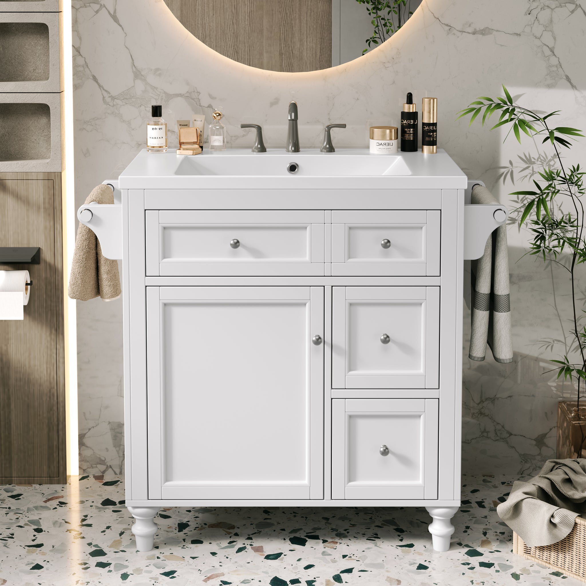 30'' Bathroom Vanity With Top Sink, Modern Bathroom Storage Cabinet With 2 Drawers And A Tip Out Drawer, Single Sink Bathroom Vanity Same As Sw000143Aak White Bathroom Modern Solid Wood Mdf Resin