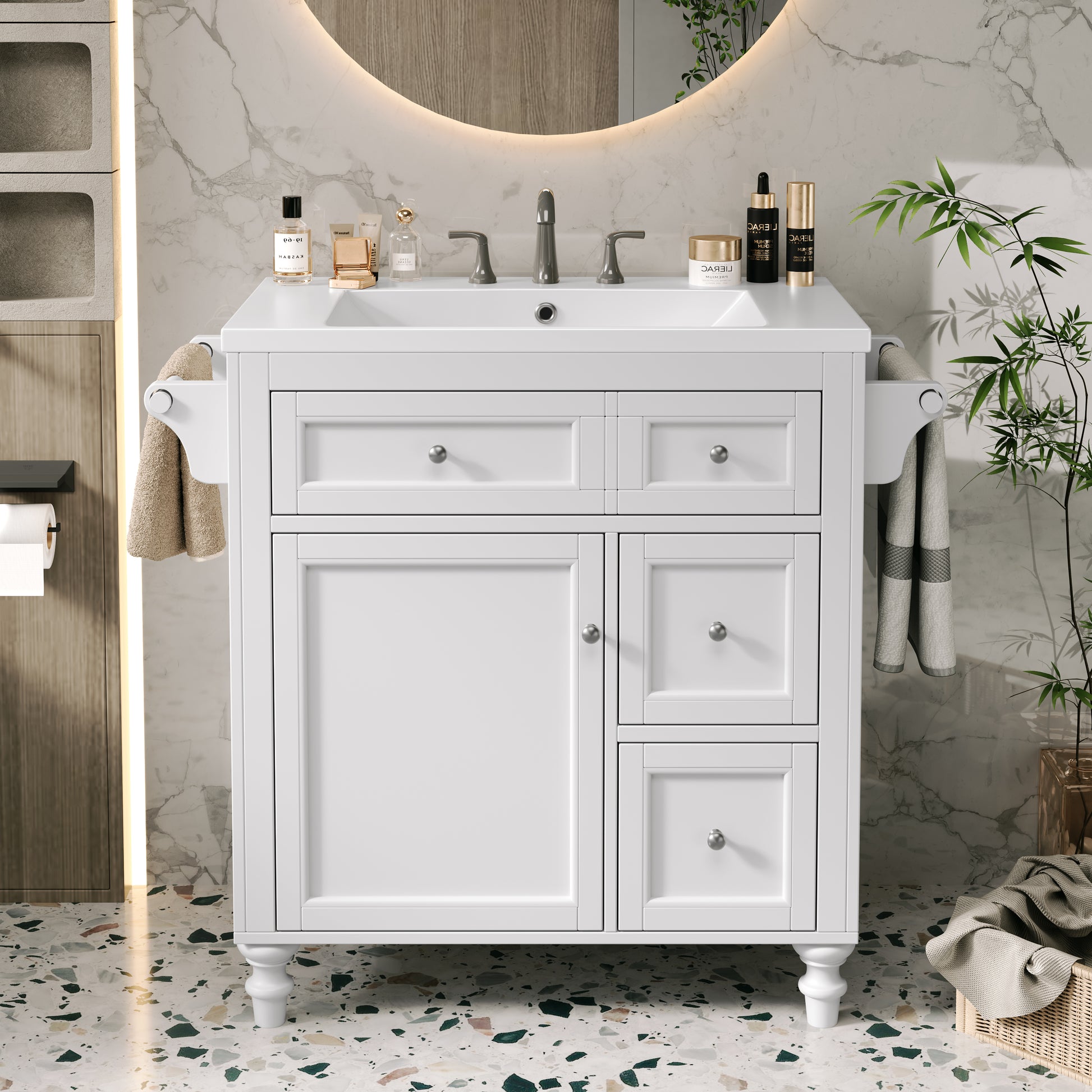 30'' Bathroom Vanity With Top Sink, Modern Bathroom Storage Cabinet With 2 Drawers And A Tip Out Drawer, Single Sink Bathroom Vanity Same As Sw000143Aak White Bathroom Modern Solid Wood Mdf Resin